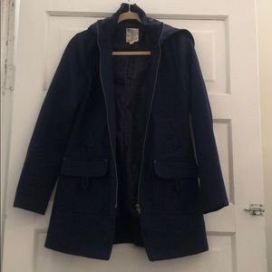 Navy wool coat with removable hood